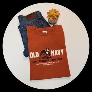 Y2K Boston Terrier Old Navy Tee Rust Orange Men's